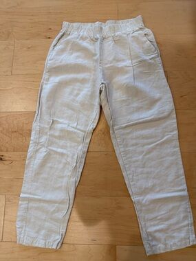 RVCA Light Beige Relaxed Linen Pants — Casual Elastic Waist